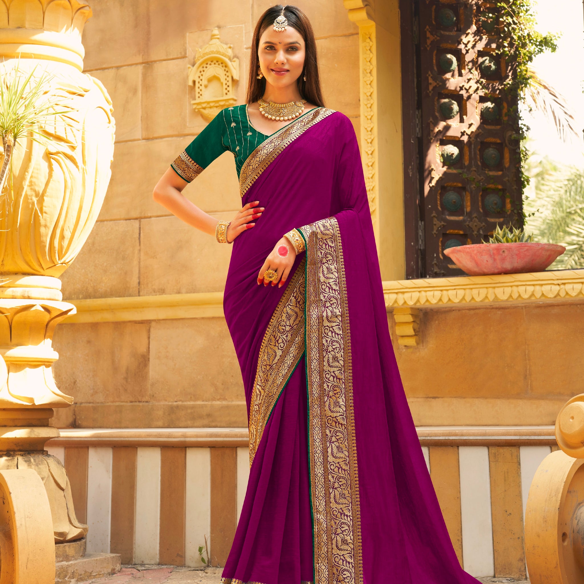 Beautiful Designer Festive Wear Vichitra Silk Saree