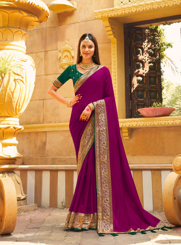 Beautiful Designer Festive Wear Vichitra Silk Saree