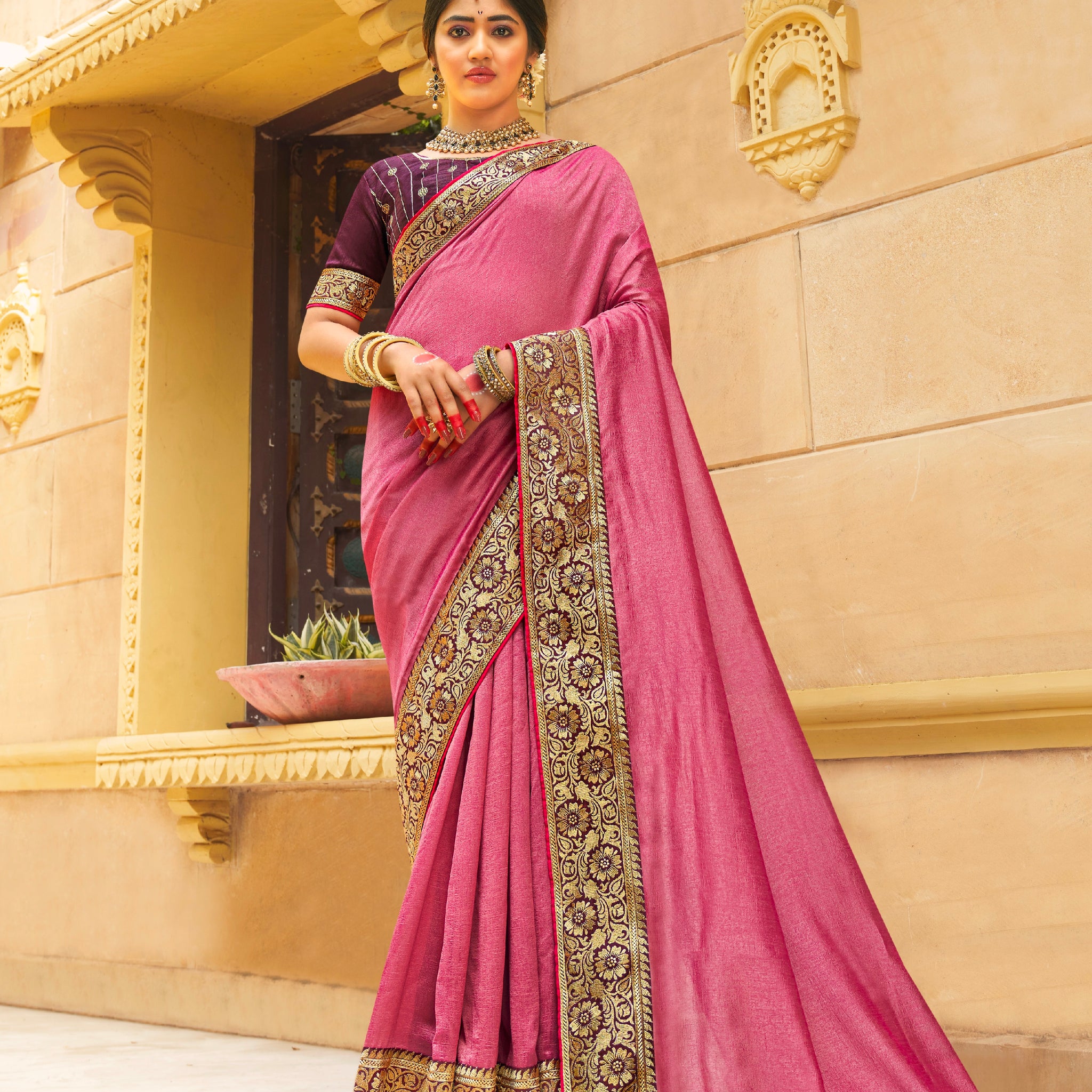 Beautiful Designer Festive Wear Vichitra Silk Saree