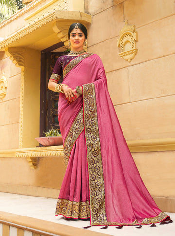 Beautiful Designer Festive Wear Vichitra Silk Saree