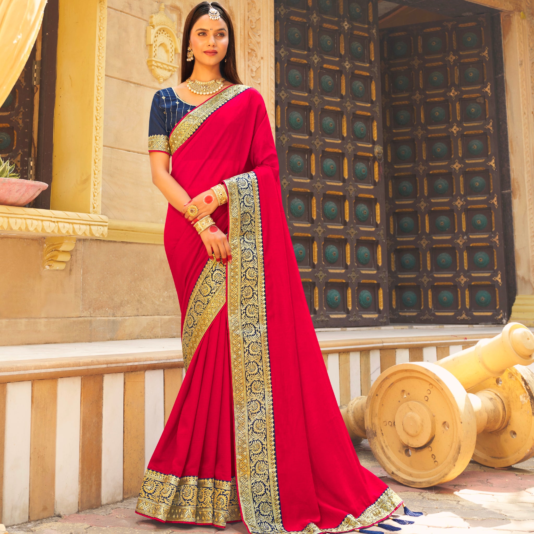 Beautiful Designer Festive Wear Vichitra Silk Saree