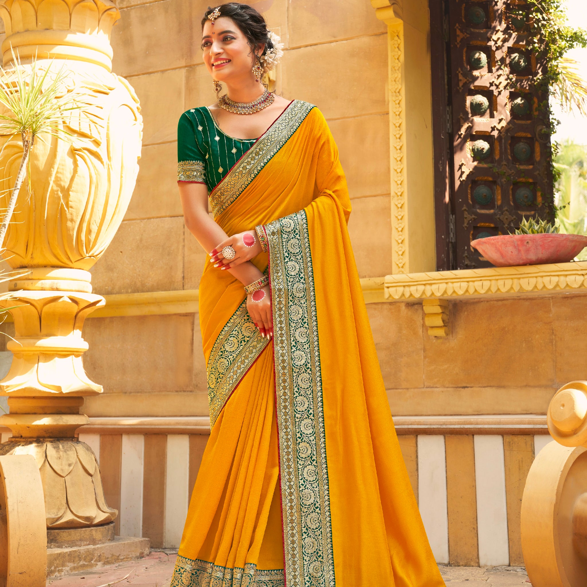 Beautiful Designer Festive Wear Vichitra Silk Saree