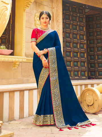 Beautiful Designer Festive Wear Vichitra Silk Saree