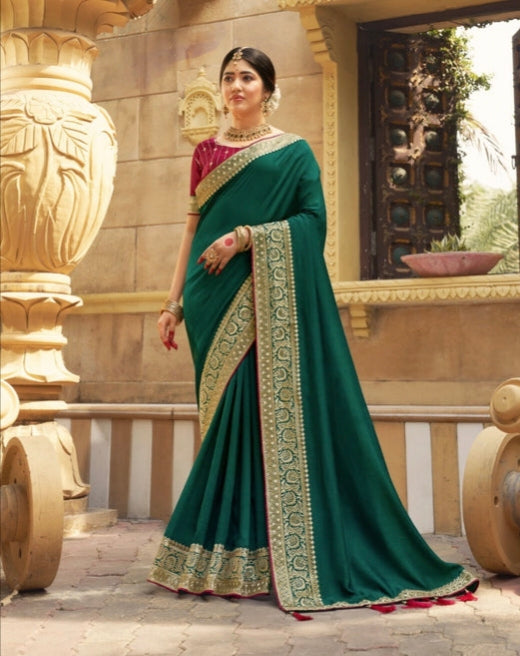 Beautiful Designer Festive Wear Vichitra Silk Saree