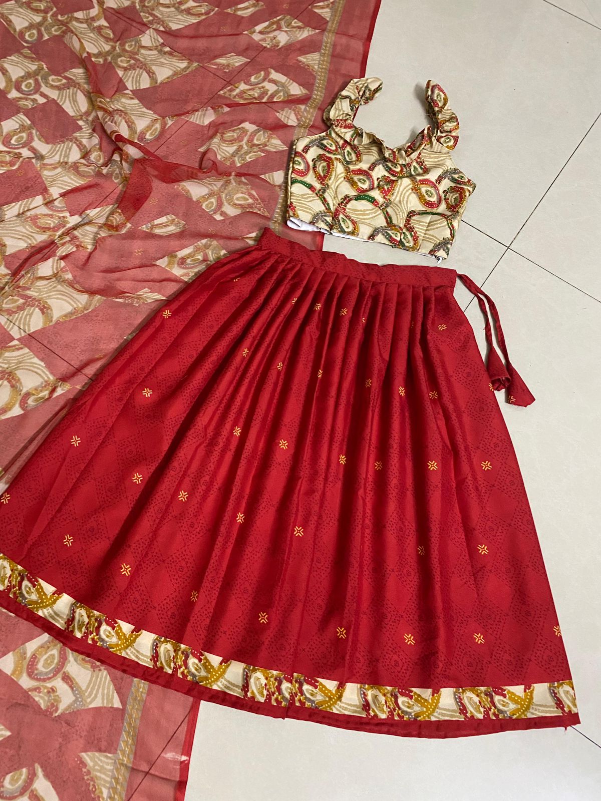 Beautiful Designer Soft Crap Silk Kid's Top with Lehenga Dress