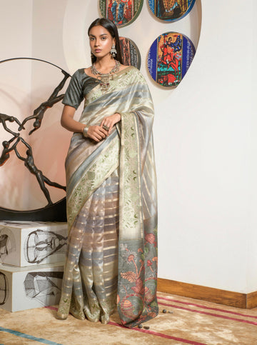 Beautiful Designer Occasion Wear Kora Silk With Digital Print Saree