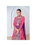 Purple and pink Chinnon Silk palazzo suit with embroidery.