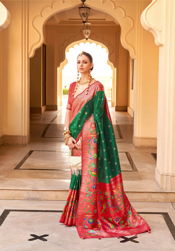 Beautiful Designer Wedding Wear Pv Silk With Paithani Design Saree