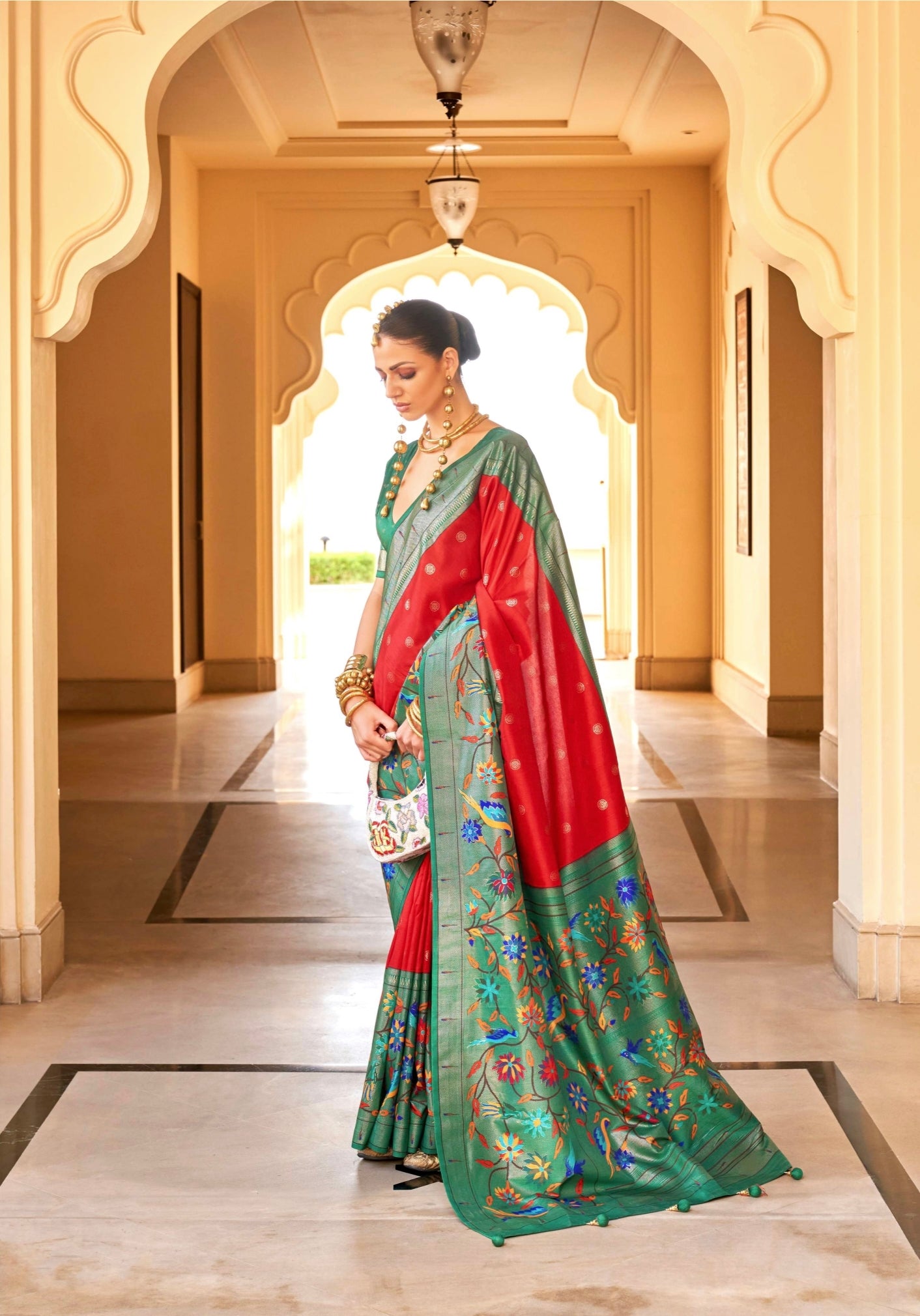 Beautiful Designer Wedding Wear Pv Silk With Paithani Design Saree