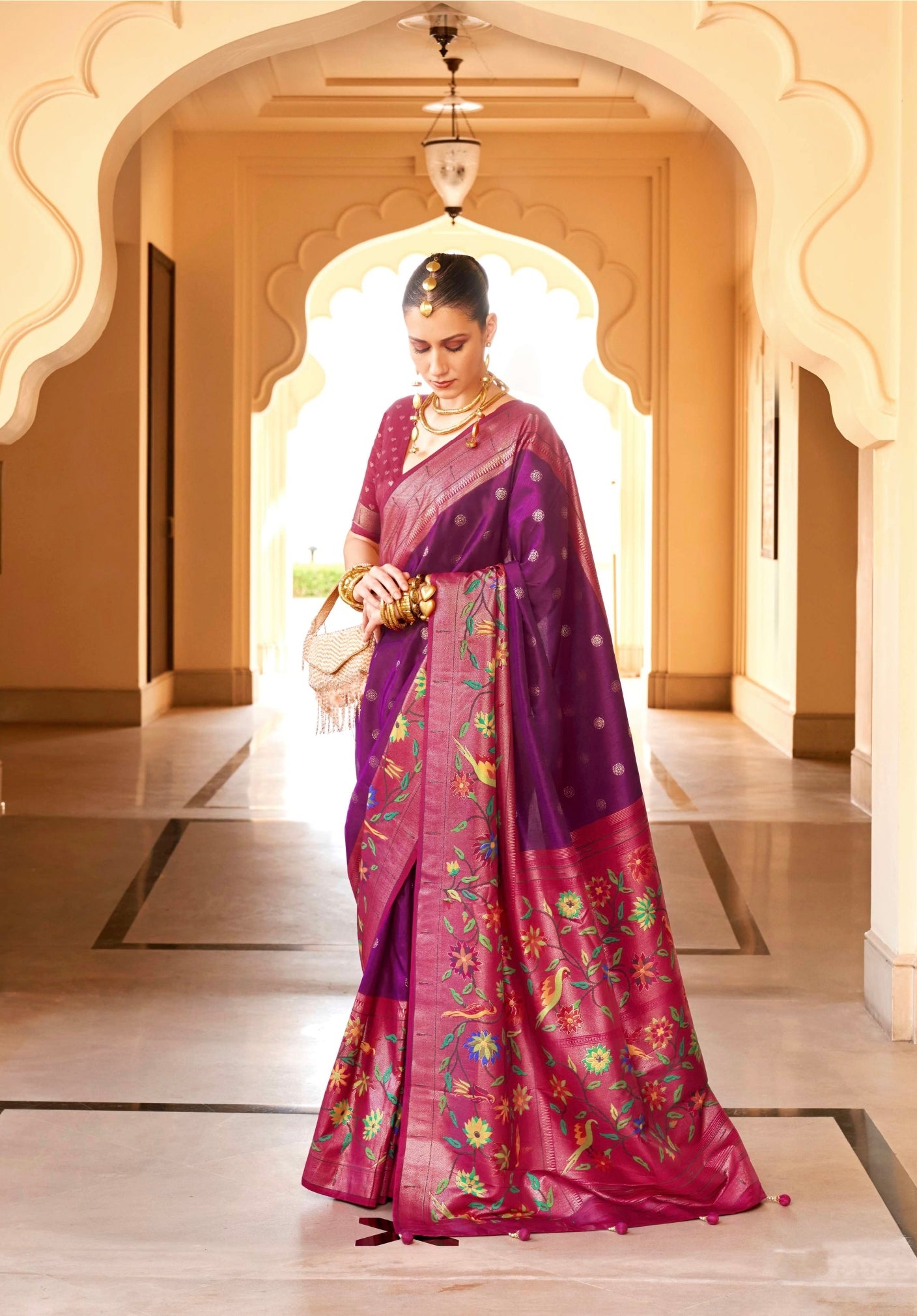 Beautiful Designer Wedding Wear Pv Silk With Paithani Design Saree