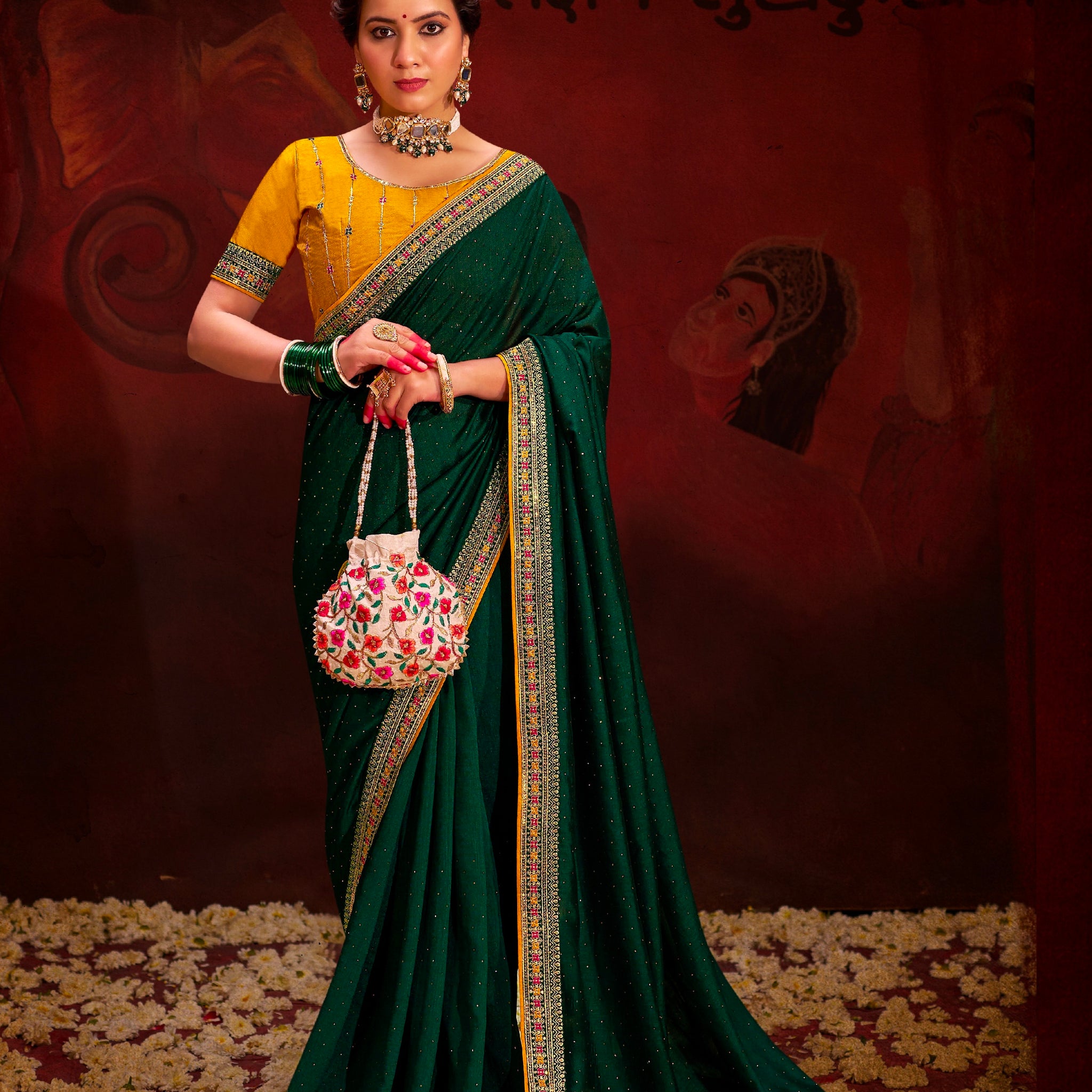 Beautiful Designer Occasion Wear Heavy Vichitra Silk Saree