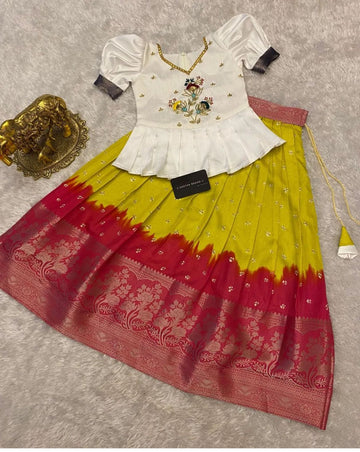 Beautiful Designer Party Wear Soft Dola Silk Kid's Lehenga Choli