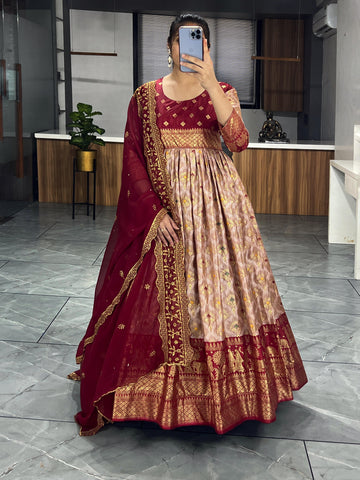 Beautiful Designer Soft Dola Silk Party Wear Gown