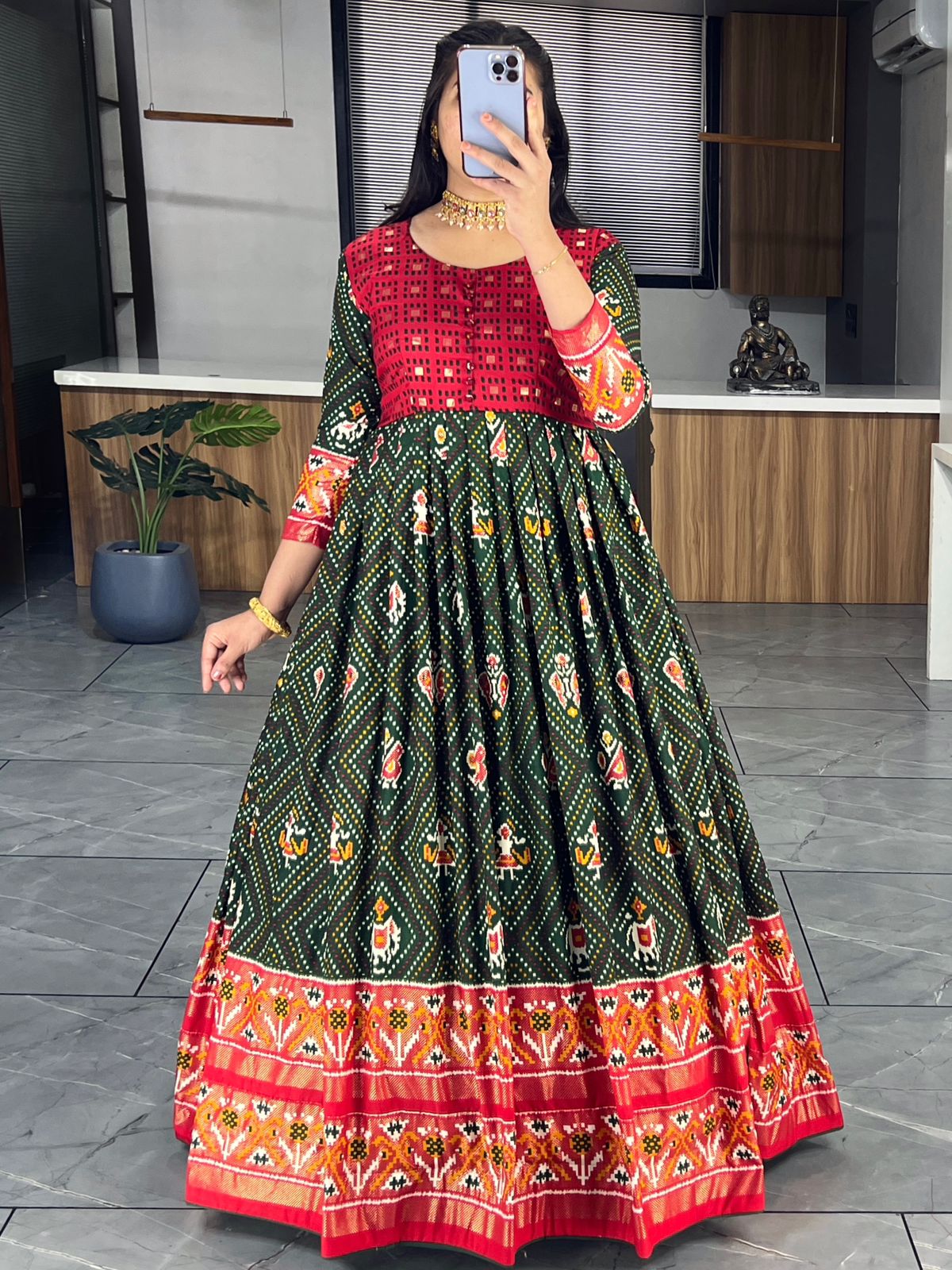 Beautiful Designer Soft Cotton Patola Bandhani Print Gown