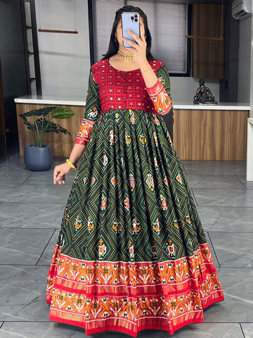 Beautiful Designer Soft Cotton Patola Bandhani Print Gown