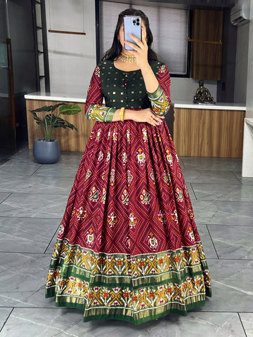 Beautiful Designer Soft Cotton Patola Bandhani Print Gown