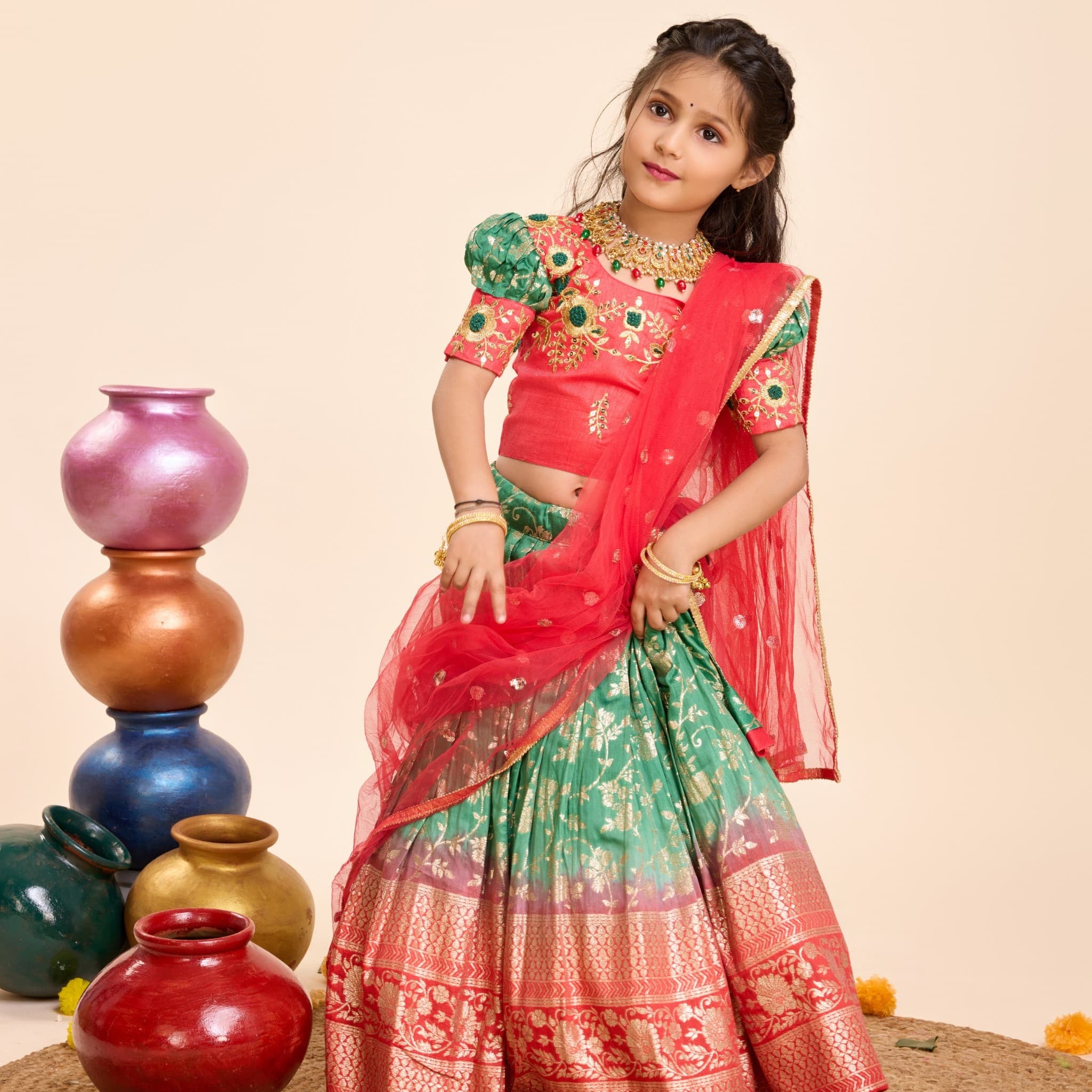 Beautiful Designer Party Wear Soft Mono Silk Kid's Lehenga Choli