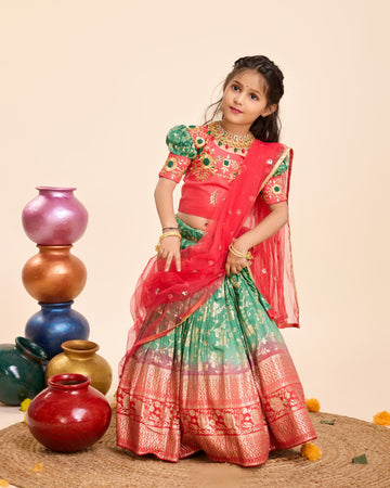 Beautiful Designer Party Wear Soft Mono Silk Kid's Lehenga Choli