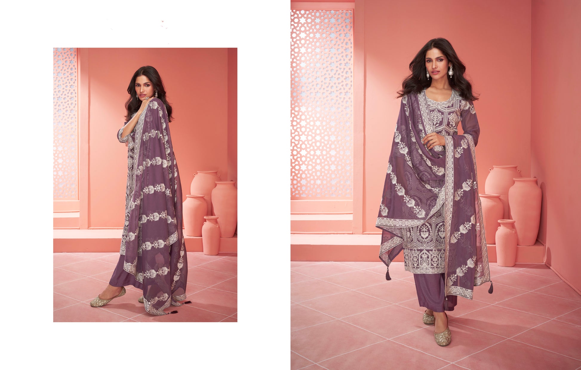 Purple Organza Silk Palazzo Suit with Embroidered Dupatta