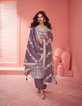 Purple Organza Silk Palazzo Suit with Embroidered Dupatta