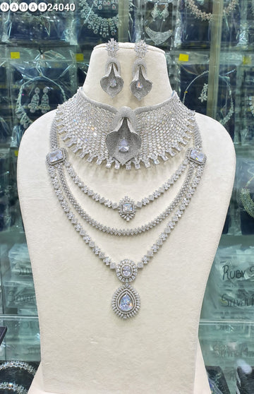 Wedding Special American Diamond Antique Stone Necklace with Earrings Jewellery