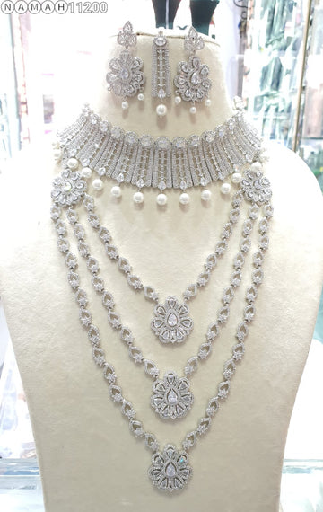 Wedding Special American Diamond Antique Stone Necklace with Earrings Jewellery