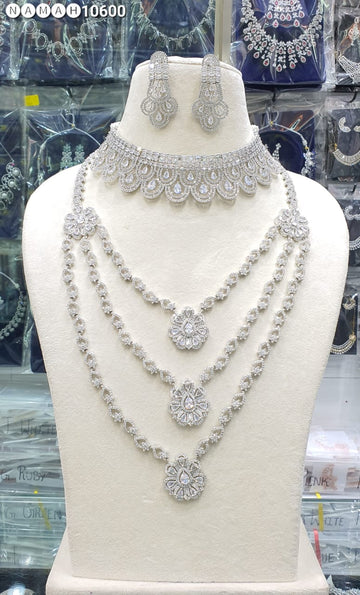 Wedding Special American Diamond Antique Stone Necklace with Earrings Jewellery