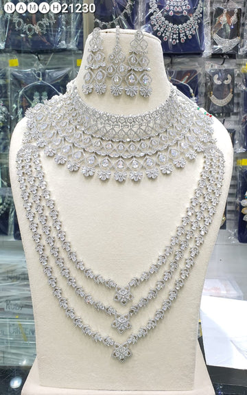 Wedding Special American Diamond Antique Stone Necklace with Earrings Jewellery