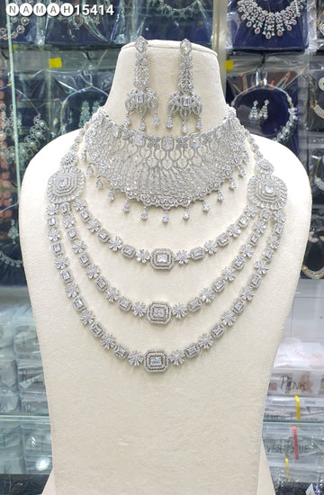 Wedding Special American Diamond Antique Stone Necklace with Earrings Jewellery