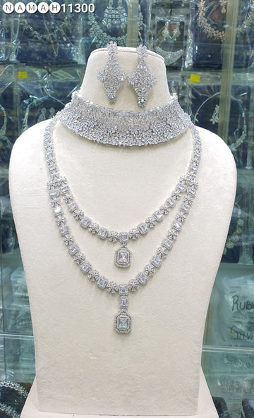 Wedding Special American Diamond Antique Stone Necklace with Earrings Jewellery