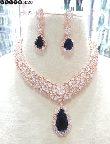 Beautiful American Diamond Antique Stone Necklace with Earrings Jewellery