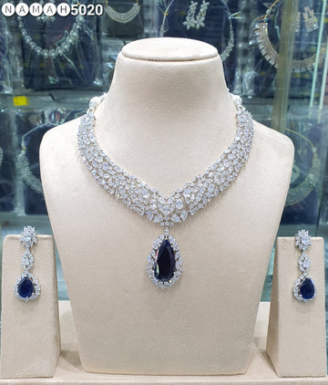 Beautiful American Diamond Antique Stone Necklace with Earrings Jewellery