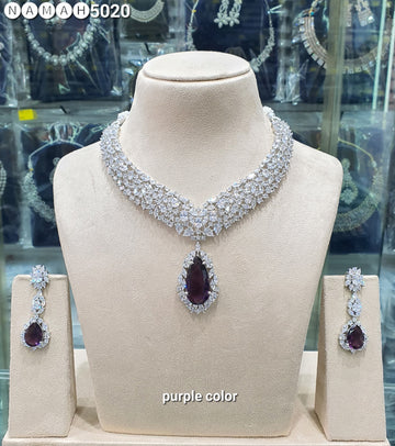 Beautiful American Diamond Antique Stone Necklace with Earrings Jewellery