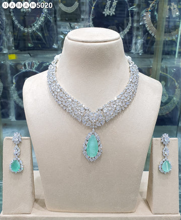 Beautiful American Diamond Antique Stone Necklace with Earrings Jewellery