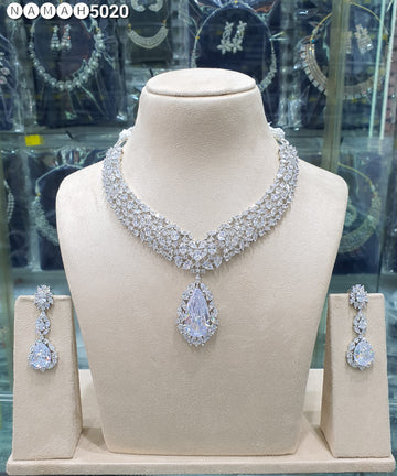 Beautiful American Diamond Antique Stone Necklace with Earrings Jewellery