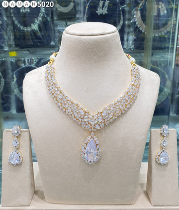 Beautiful American Diamond Antique Stone Necklace with Earrings Jewellery