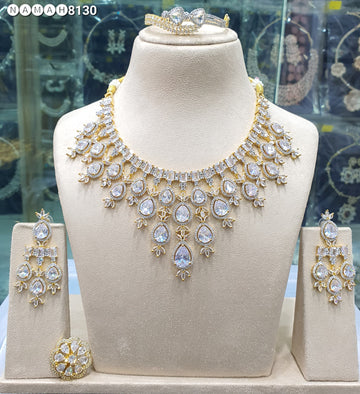 Beautiful American Diamond Antique Stone Necklace with Earrings Jewellery