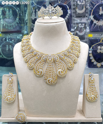 Beautiful American Diamond Antique Stone Necklace with Earrings Jewellery