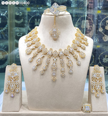 Beautiful American Diamond Antique Stone Necklace with Earrings Jewellery