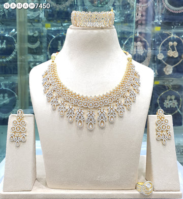 Beautiful American Diamond Antique Stone Necklace with Earrings Jewellery