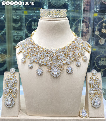 Beautiful American Diamond Antique Stone Necklace with Earrings Jewellery