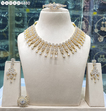 Beautiful American Diamond Antique Stone Necklace with Earrings Jewellery