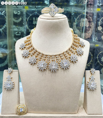 Beautiful American Diamond Antique Stone Necklace with Earrings Jewellery