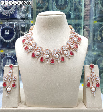 Beautiful American Diamond Antique Stone Necklace with Earrings Jewellery