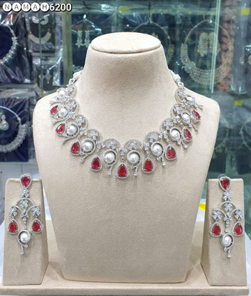 Beautiful American Diamond Antique Stone Necklace with Earrings Jewellery