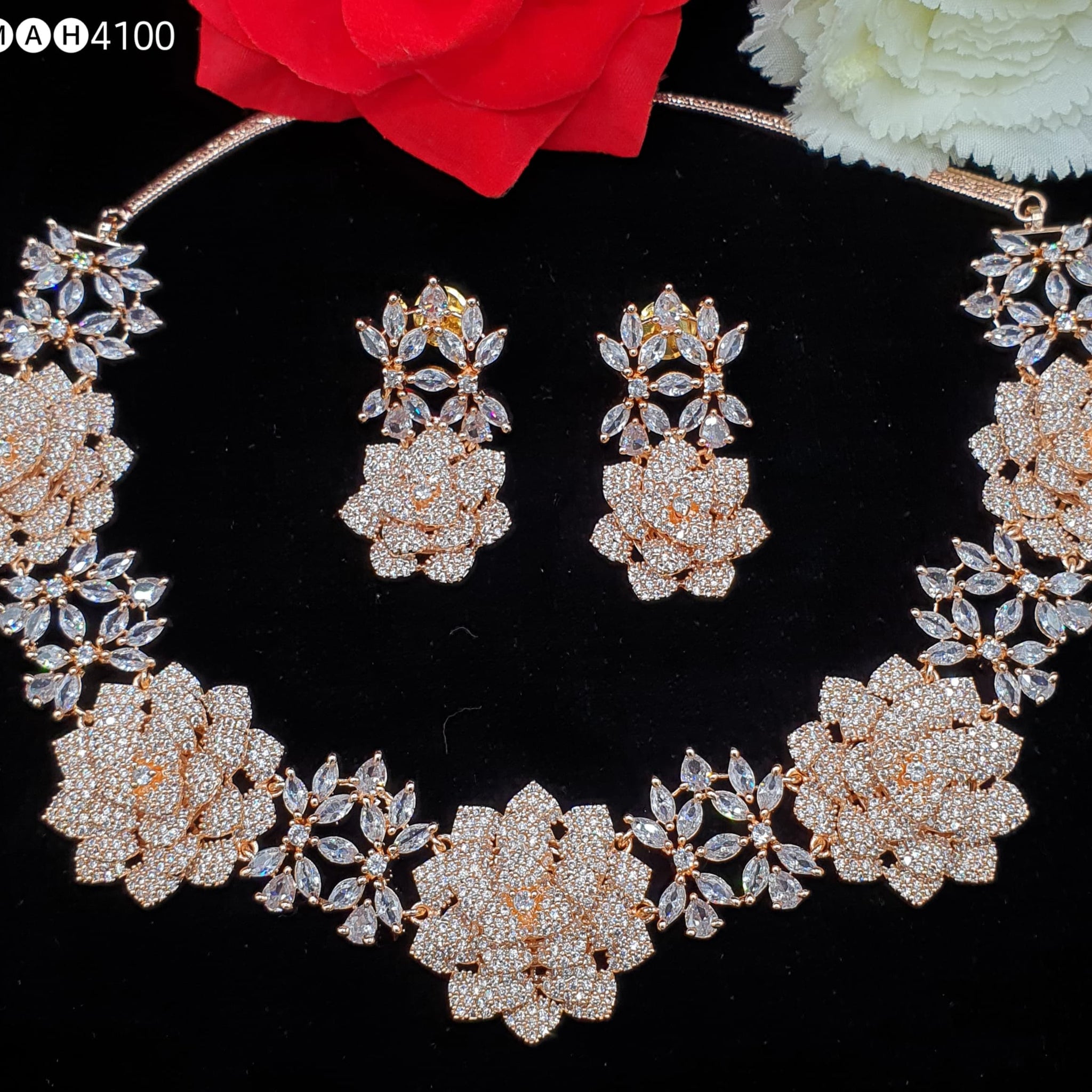 Beautiful American Diamond Antique Stone Necklace with Earrings Jewellery