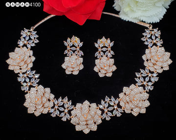 Beautiful American Diamond Antique Stone Necklace with Earrings Jewellery