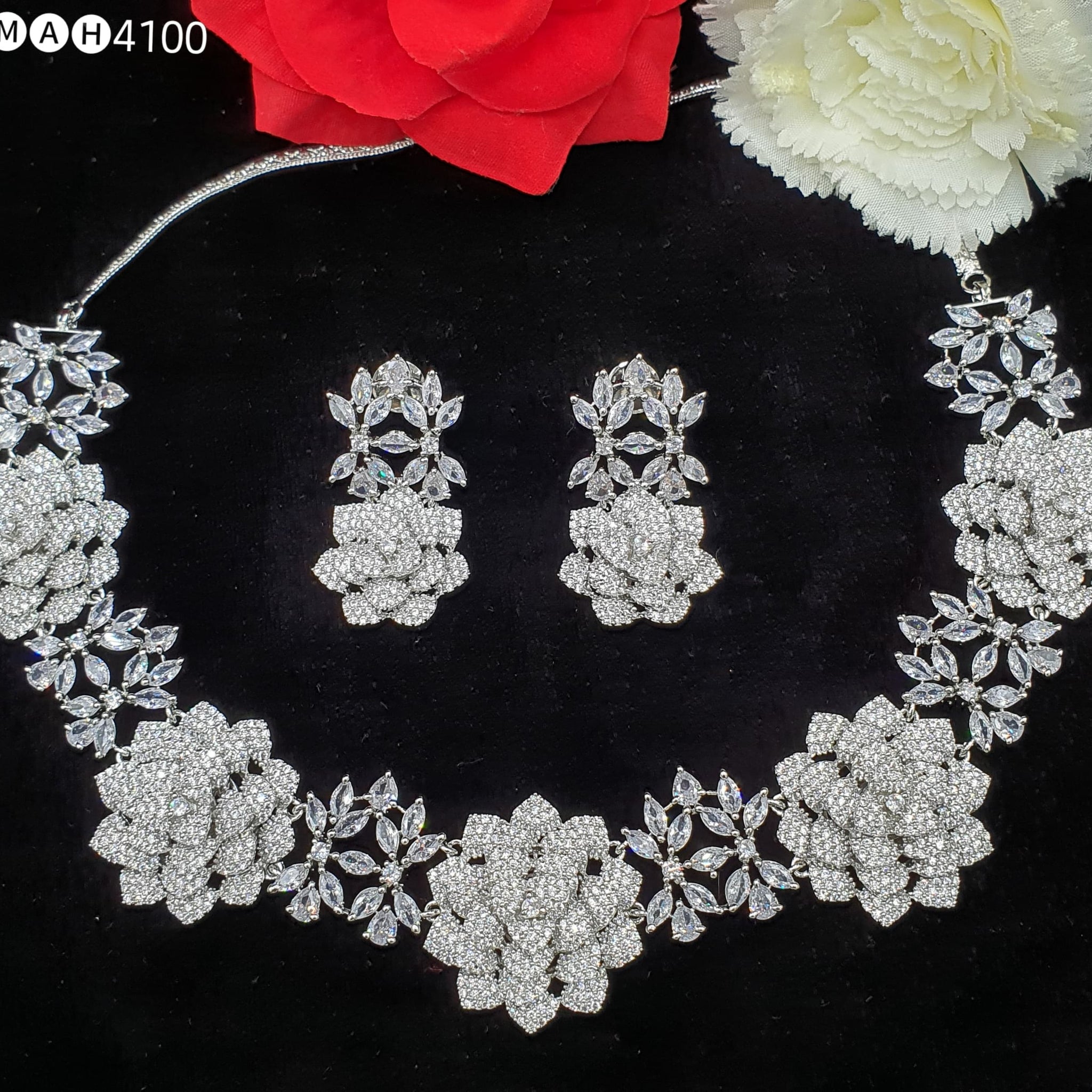 Beautiful American Diamond Antique Stone Necklace with Earrings Jewellery