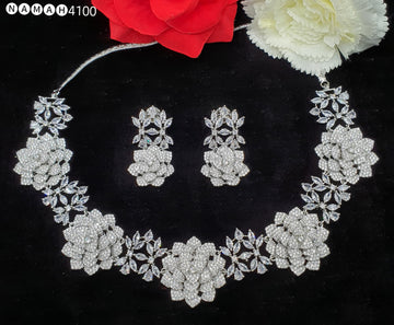 Beautiful American Diamond Antique Stone Necklace with Earrings Jewellery