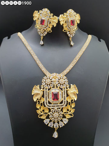 Beautiful American Diamond Antique Stone Necklace with Earrings Jewellery